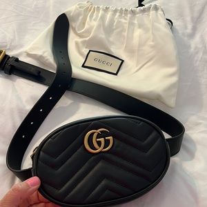Gucci Calfskin Matelasse GG Marmont Belt Bag 85 34 Black